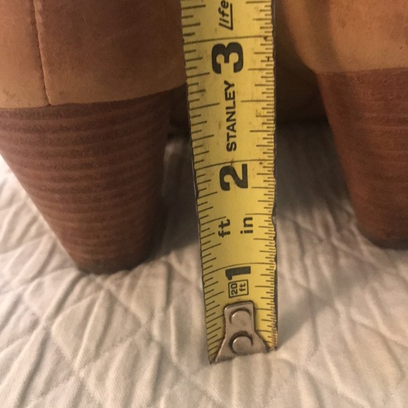 Frye Leather Tan Bootie Ankle Boots Stacked Heel Side Zipper Size 8 M - Picture 14 of 15